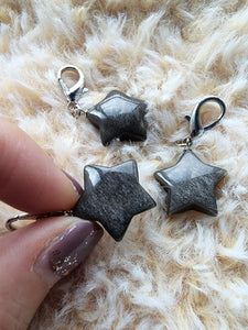 Silver Obsidian STAR Charm Stitch Marker